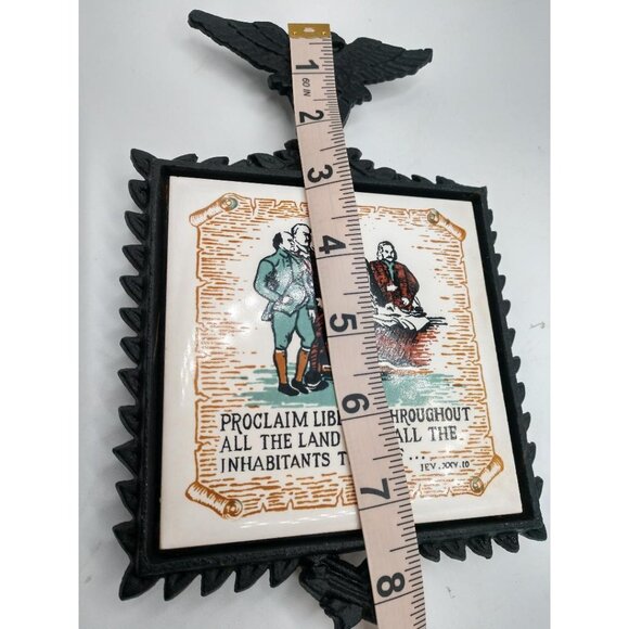 Vintage Enesco Cast Iron Eagle Wall Plaque With Ceramic Insert - Declaration Of - Picture 5 of 5